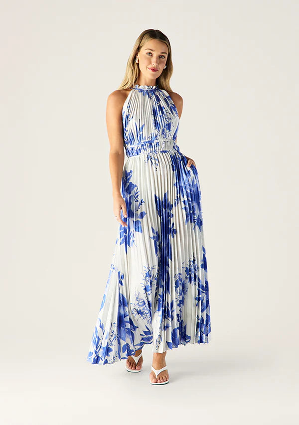 The Isola Evening Pleated Ruffle Maxi Dress