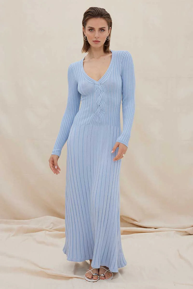 Sovere Laced Long Sleeve Midi Dress, Dawn Blue