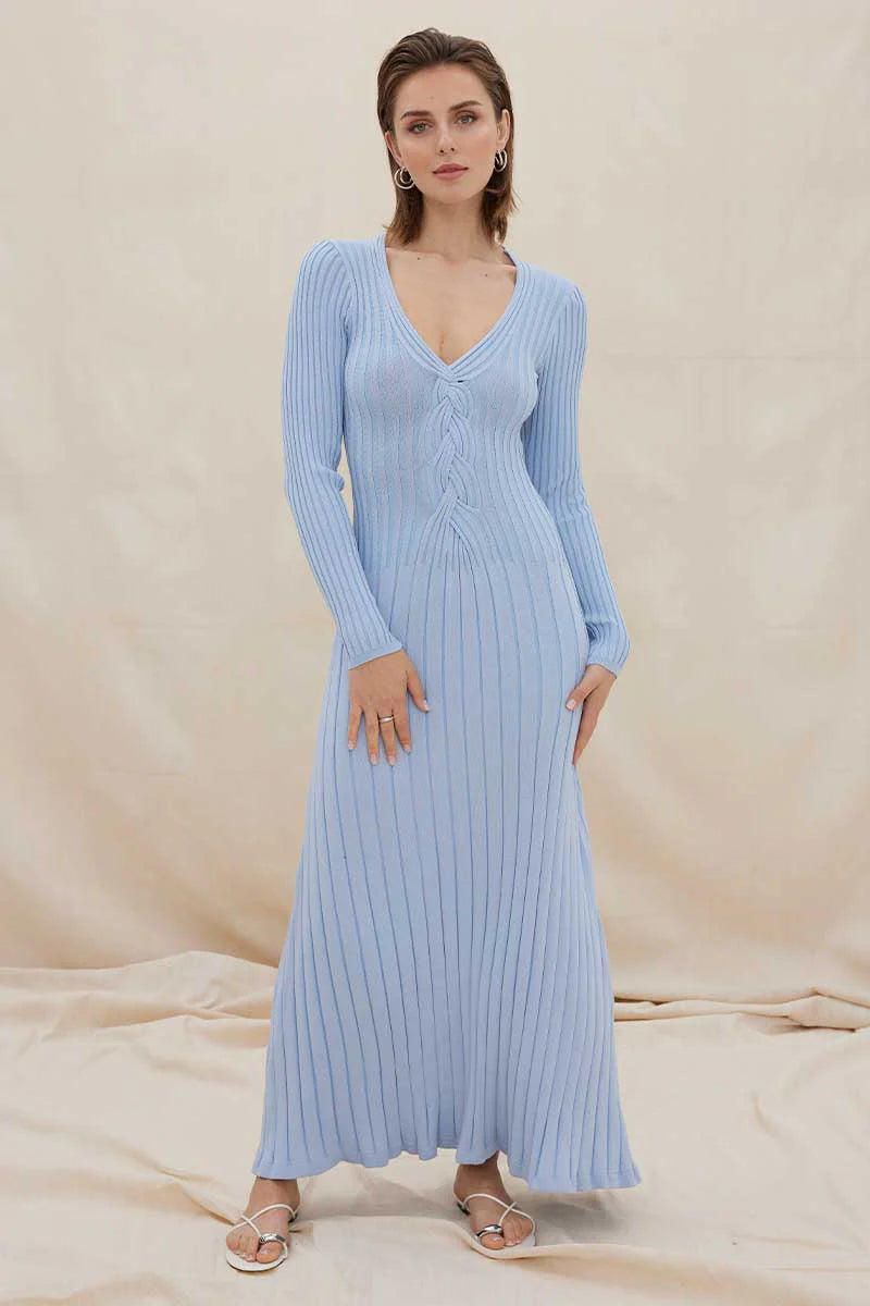Sovere Laced Long Sleeve Midi Dress, Dawn Blue