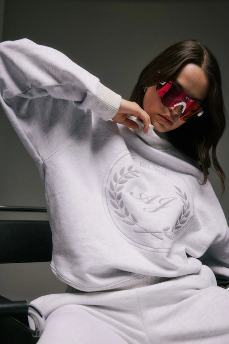 AJ Crest Turtleneck Sweatshirt, Cloud | Araminta James