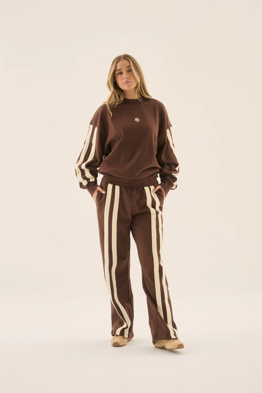 AJ Logo Stripe Trackpant, Chicory Coffee | Araminta James