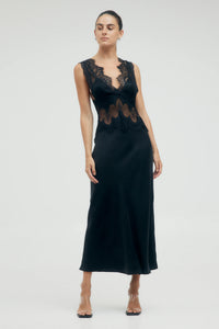 Visions Lace Deep V Maxi Dress, Ebony | Third Form