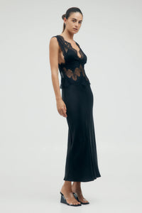 Visions Lace Deep V Maxi Dress, Ebony | Third Form