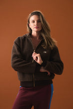 Load image into Gallery viewer, Sherpa Hooded Jacket Dark Chocolate | Araminta James