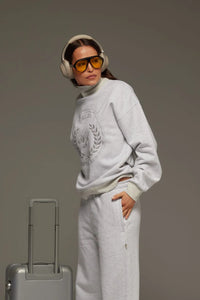 AJ Crest Turtleneck Sweatshirt, Cloud | Araminta James