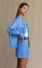 Load image into Gallery viewer, Lottie Drill Mini Skirt Sea Blue | Araminta James