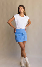 Load image into Gallery viewer, Lottie Drill Mini Skirt Sea Blue | Araminta James