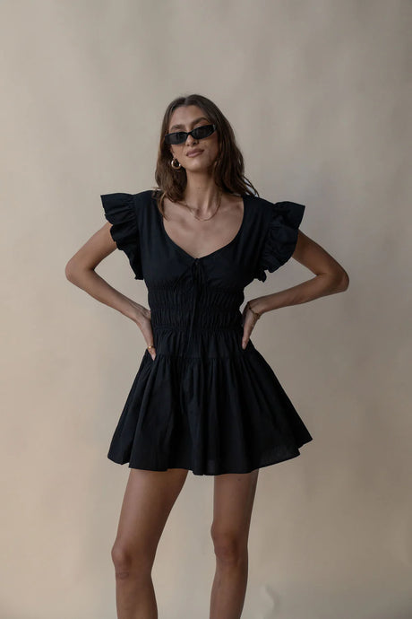 Delfina Mini Dress Noir | Araminta James
