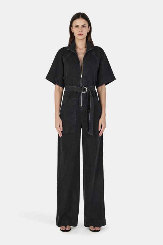 Aria Chambray Jumpsuit Charcoal Chambray | Hansen & Gretel