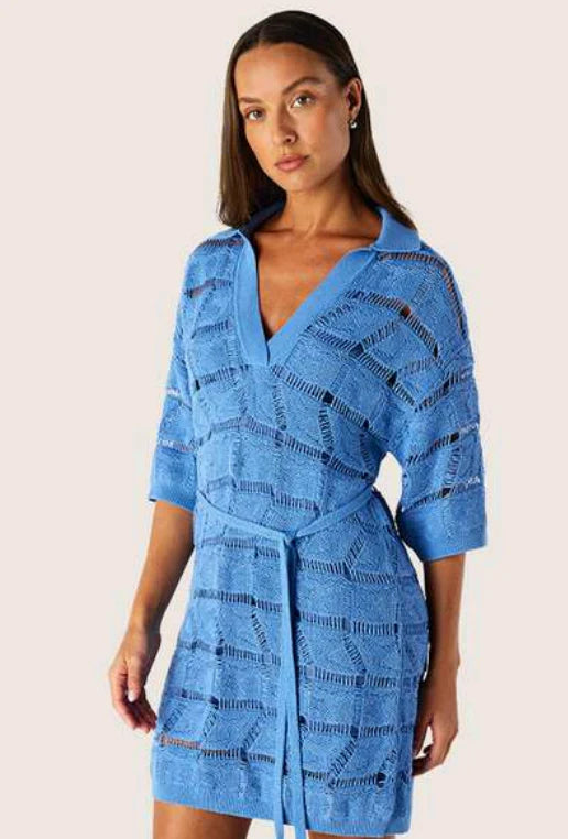 Clara Knit Kaftan Mini Dress Blue Gleam / MOS