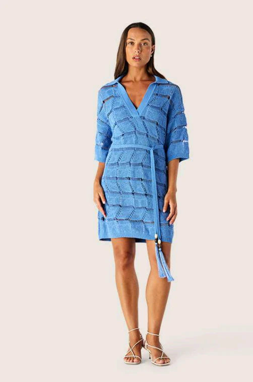 Clara Knit Kaftan Mini Dress Blue Gleam / MOS
