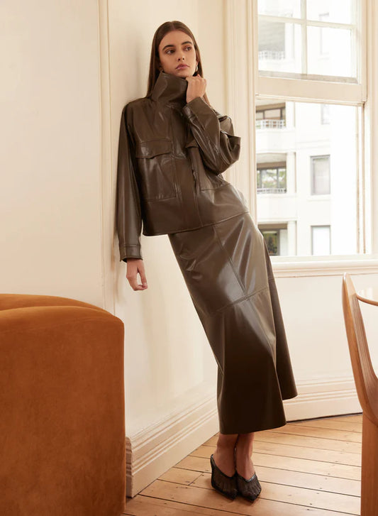 Confession Midi Skirt, Khaki | Esmaee