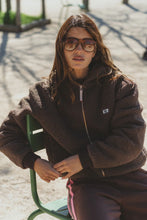 Load image into Gallery viewer, Sherpa Hooded Jacket Dark Chocolate | Araminta James