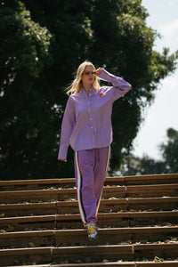 Bisous Cotton Stripe Shirt Violet | Araminta James
