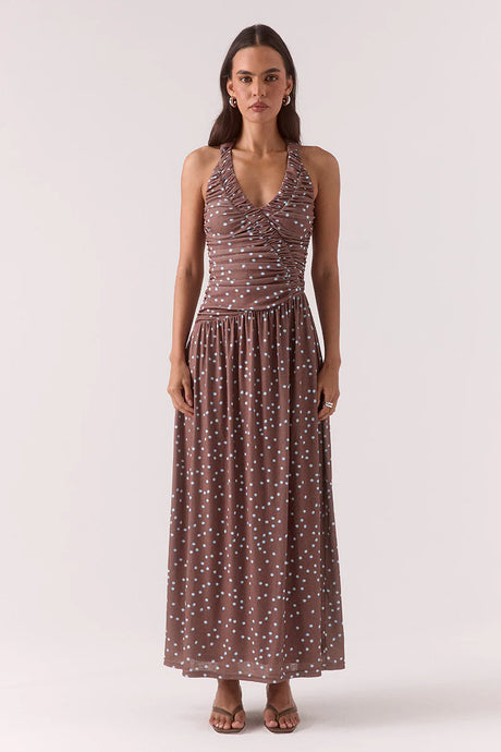 Delilah Maxi Dress, Mocha Polka | Sovere
