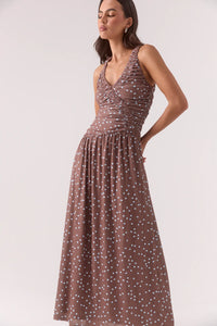 Delilah Maxi Dress, Mocha Polka | Sovere