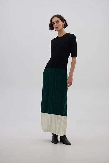 Colour Block Dress Black Emerald Ivory / Iris and Wool