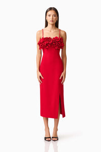 Lila Fitted Midi Dress in Red | Elliatt