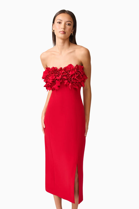 Lila Fitted Midi Dress in Red | Elliatt