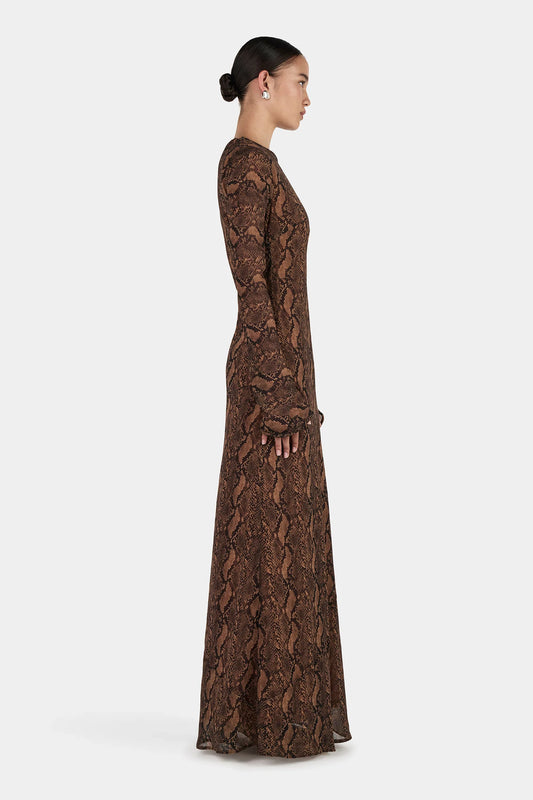 Hyacinth Maxi Dress Tan Python | Hansen & Gretal