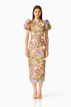 Load image into Gallery viewer, Fiora Puff Sleeve Midi Dress in Green &amp; Pink Floral / Elliatt