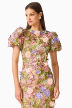 Load image into Gallery viewer, Fiora Puff Sleeve Midi Dress in Green &amp; Pink Floral / Elliatt