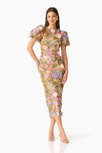 Load image into Gallery viewer, Fiora Puff Sleeve Midi Dress in Green &amp; Pink Floral / Elliatt