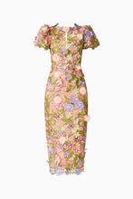 Load image into Gallery viewer, Fiora Puff Sleeve Midi Dress in Green &amp; Pink Floral / Elliatt
