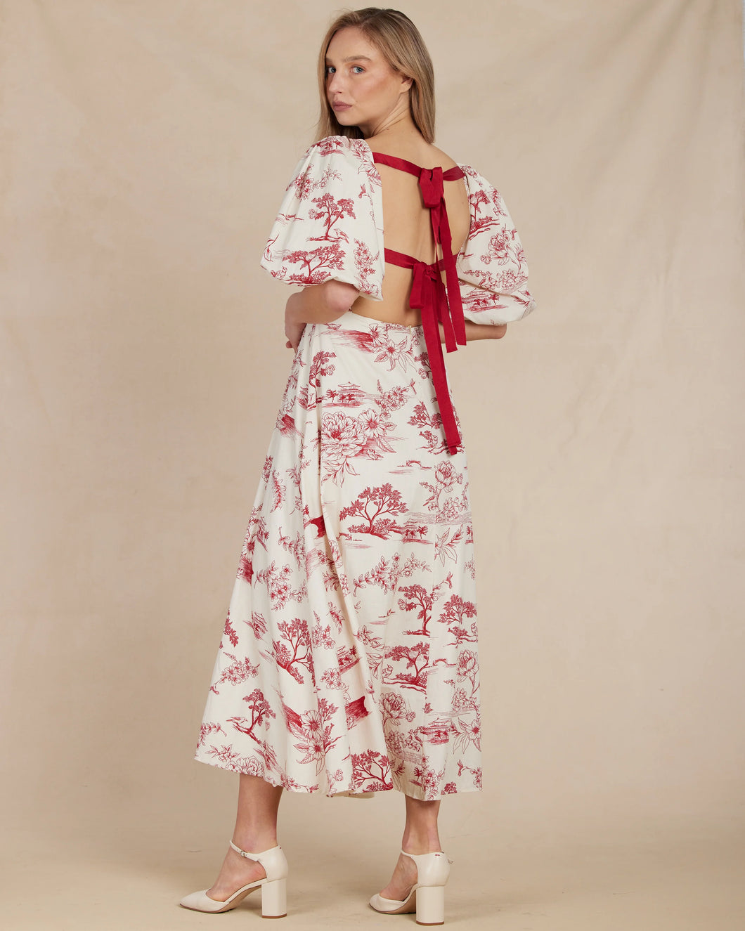 Chianti Toile Short Sleeve Midi Dress | Amelius