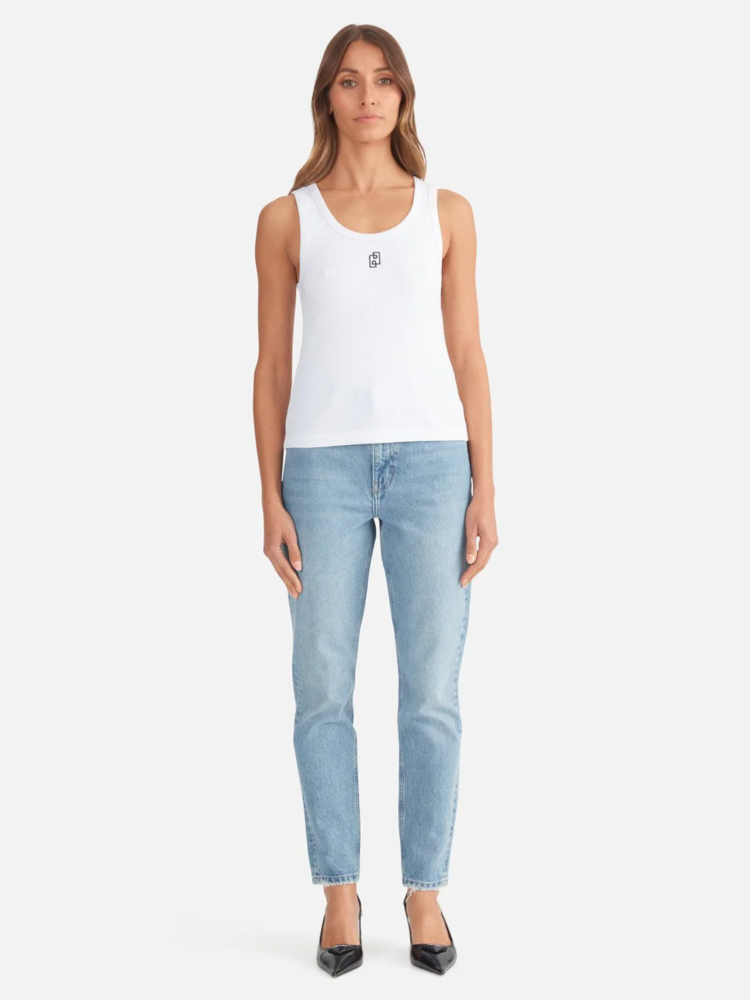 Kendall Monogram Tank, White | Ena Pelly