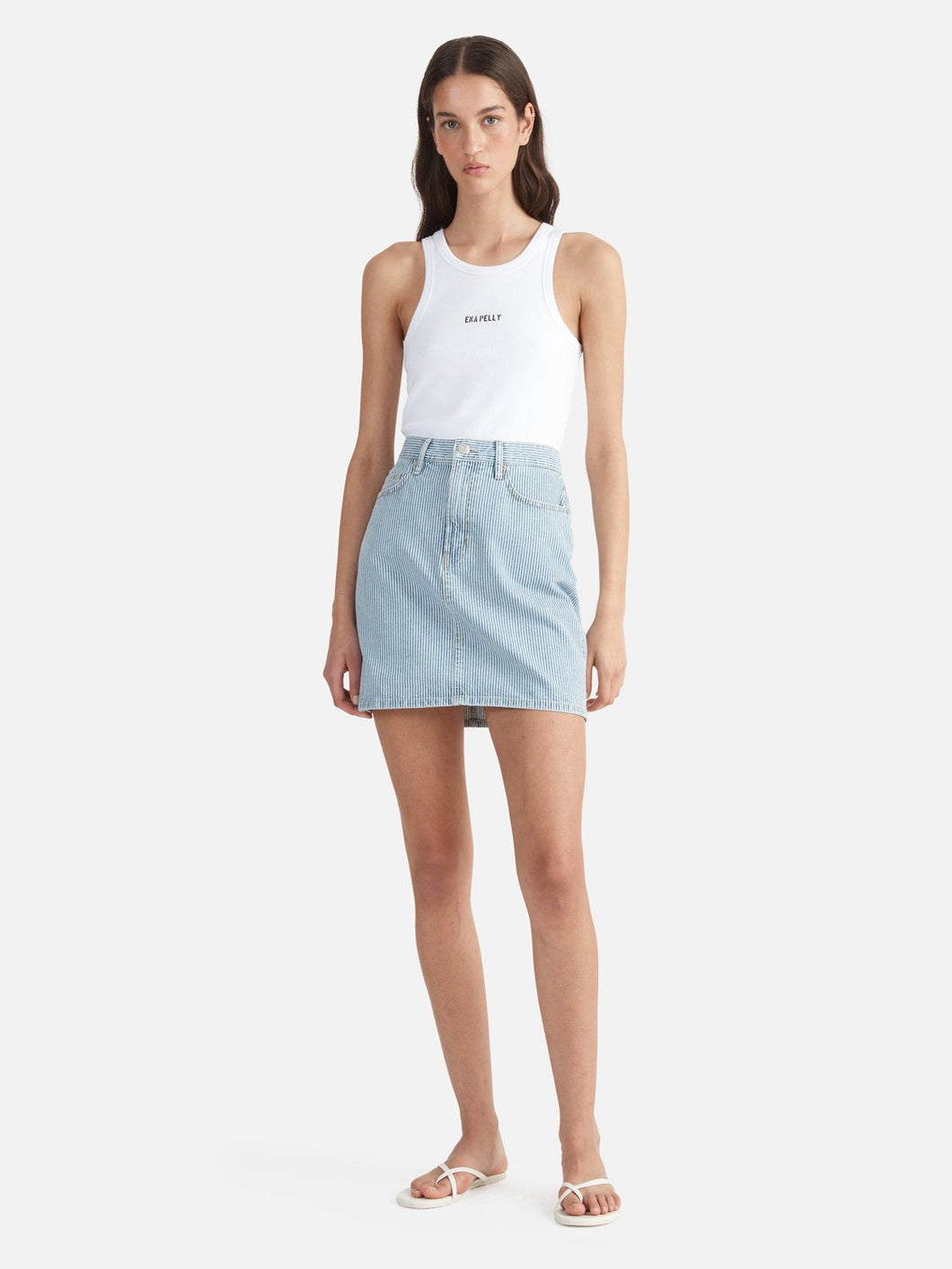Diana Denim Mini Skirt, Ice Blue Stripe | ENA PELLY