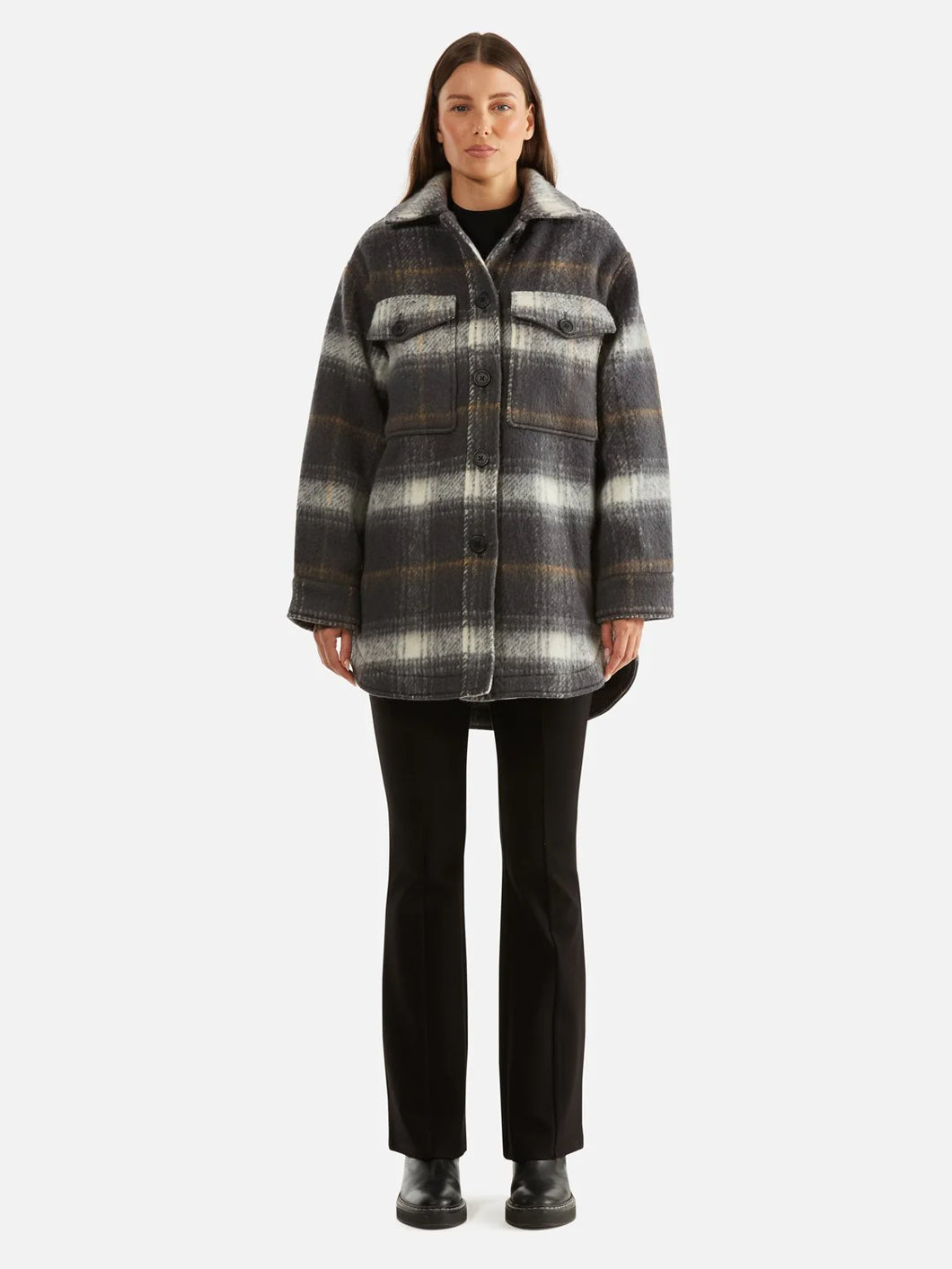 Ena Pelly Charcoal Check Wool Shacket