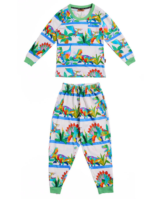 Dino Safari Organic Cotton Long Sleeve Top & Pant Pyjama Set - Kip & Co