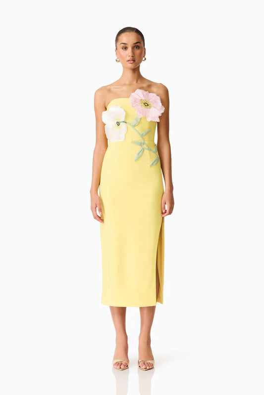 Hope Strapless Midi Dress, Yellow | Elliatt
