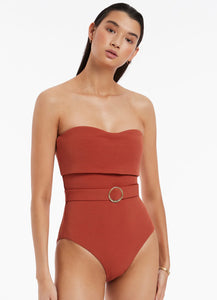 Isla Rib Bandeau One Piece, Russet | Jets Australia