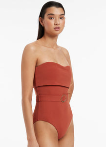 Isla Rib Bandeau One Piece, Russet | Jets Australia