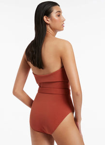 Isla Rib Bandeau One Piece, Russet | Jets Australia