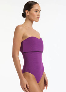 Isla Rib Bandeau One Piece, Wine | Jets Australia