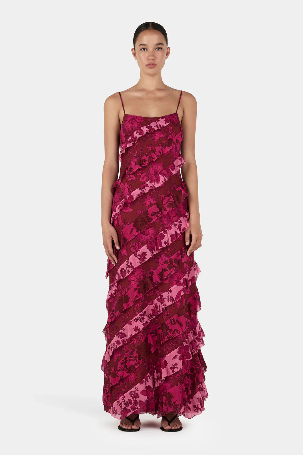 Linnea Maxi Dress Magenta Floral  | Hansen & Gretal