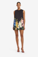 Load image into Gallery viewer, Yvonne Embroidered Mini Dress Snapdragon Print in Ebony | Leo Lin