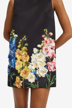 Load image into Gallery viewer, Yvonne Embroidered Mini Dress Snapdragon Print in Ebony | Leo Lin