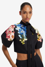 Load image into Gallery viewer, Molly Puff Sleeve Top Snapdragon Print in Ebony | Leo Lin