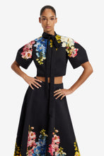 Load image into Gallery viewer, Molly Puff Sleeve Top Snapdragon Print in Ebony | Leo Lin