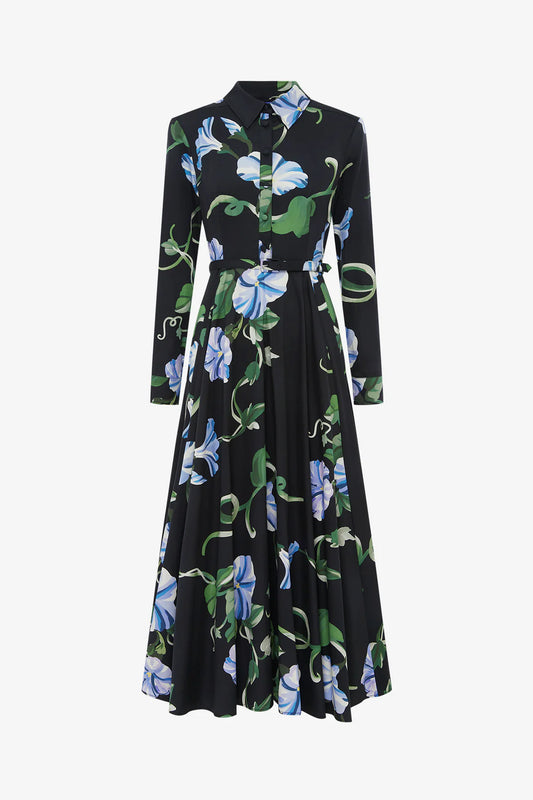 Zara Shirtdress Midi Dress, Vine Print Ebony | LEO LIN