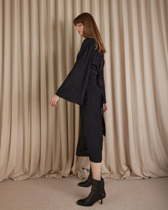 Loren Linen Jacquard Skirt, Black | Amelius