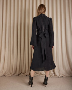 Loren Linen Jacquard Skirt, Black | Amelius