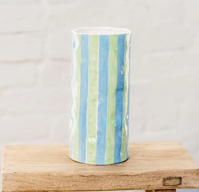 Large Vase, Cornflower Blue & Green Stripe | Noss & Co