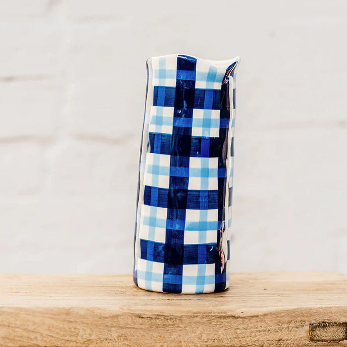 Large Vase, Navy & Cornflower Blue Gingham | Noss & Co
