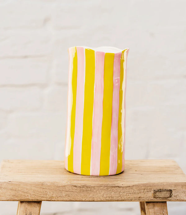 Large Vase, Pink & Yellow Stripe