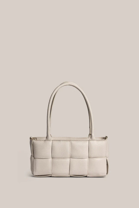 Margot Ivory Leather Woven Baguette | Vestirsi